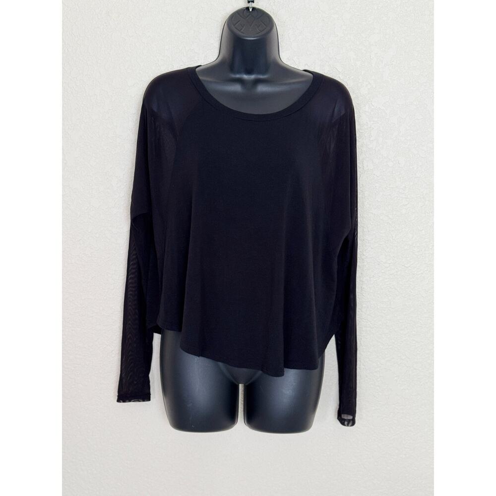 Joah Brown Relaxed Fit Sheer Dolman Long Sleeve Shirt Stretch Scoop Neck S/M